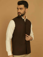 Even Apparels Pure Wool Nehru Jacket - Brown | Grocsy