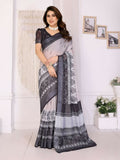 PR Fashion Black Handloom Linen Cotton Zari Saree | Grocsy