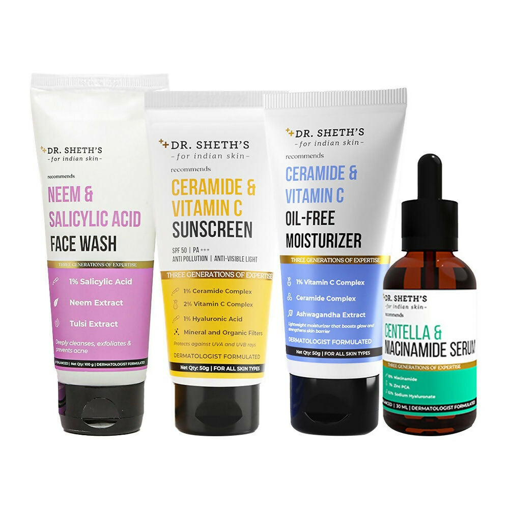 Dr. Sheth's CSMS (Cleanser, Serum, Moisturizer, Sunscreen) Bestseller Combo | Grocsy