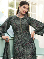 Jyoti Fashion Women's Green Velvet Digital Print with Resham Thread work Kurta with Trouser & Dupatta | Grocsy