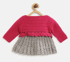 ChutPut Hand knitted Crochet Maharani Wool Dress For Baby Girls - Pink | Grocsy
