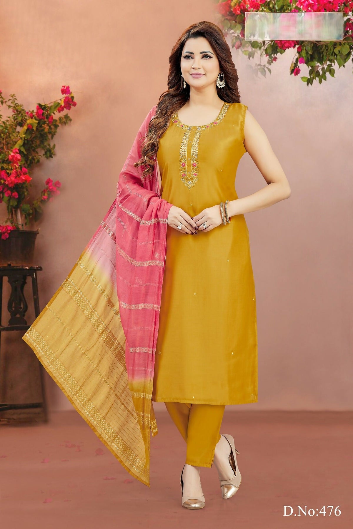 Joban Fashion Women Soft Silk Yellow Round Neck Emroidery Kurta Set | Grocsy