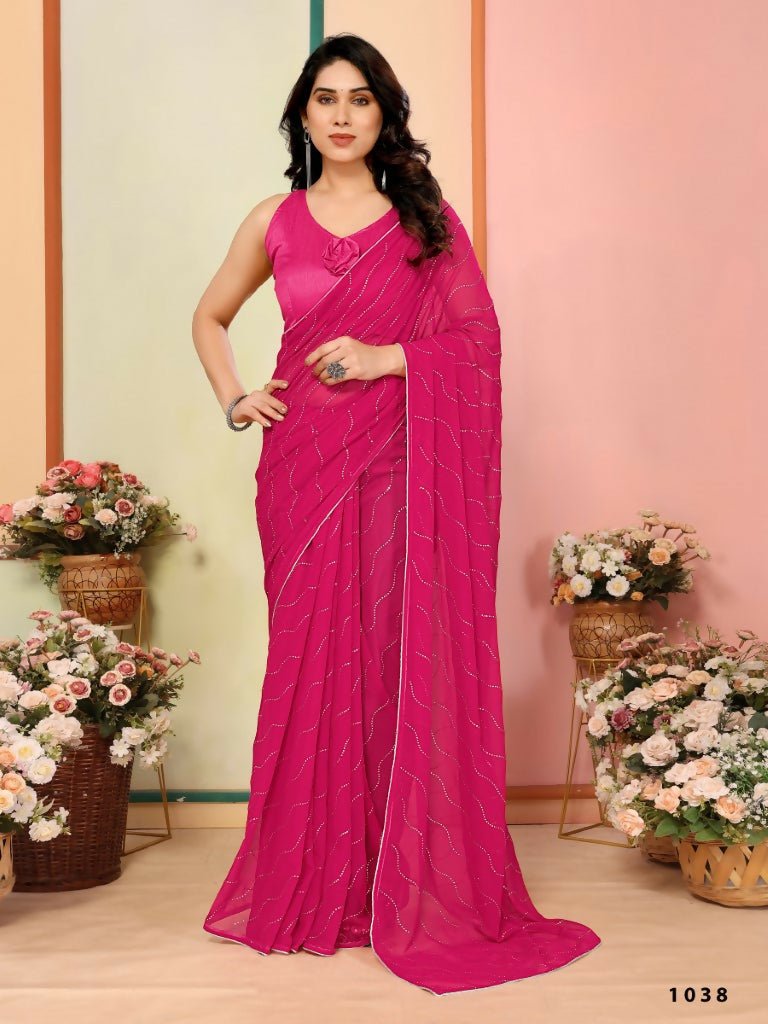 Aafreen Partywear Designer Dark pink Georgette Fancy Saree | Grocsy