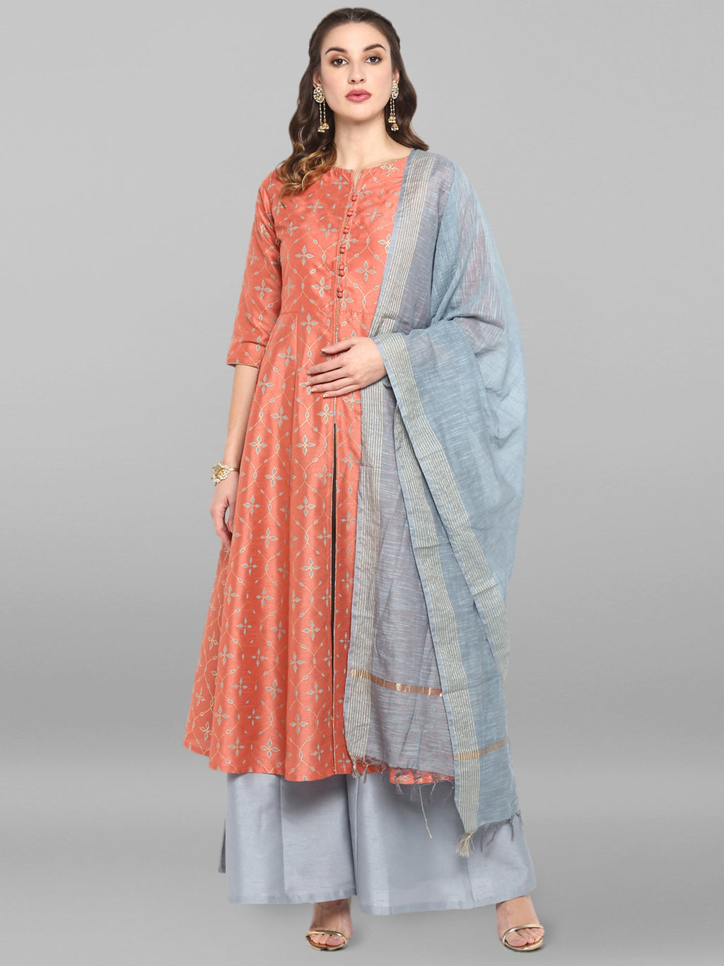 Janasya Women's Turquoise Green Cotton Flex Ikkat Kurta With Pant | Grocsy