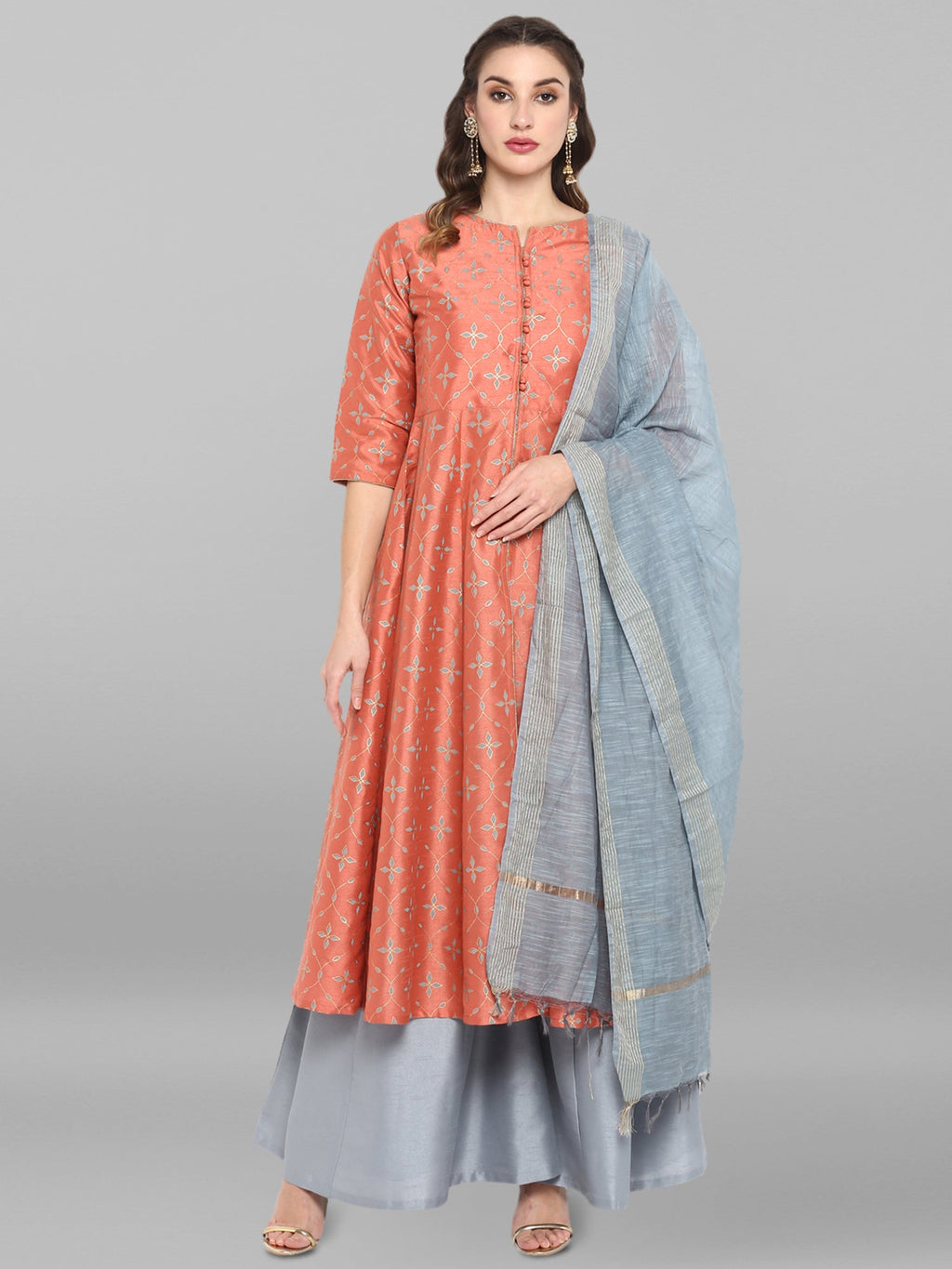 Janasya Women's Turquoise Green Cotton Flex Ikkat Kurta With Pant | Grocsy