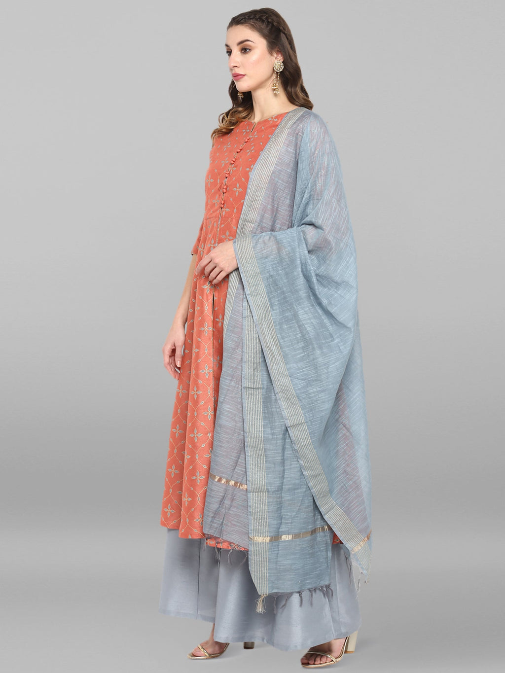 Janasya Women's Turquoise Green Cotton Flex Ikkat Kurta With Pant | Grocsy