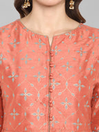 Janasya Women's Turquoise Green Cotton Flex Ikkat Kurta With Pant | Grocsy