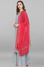 Janasya Women's Grey Poly Silk Foil Print Kurta With Palazzo And Dupatta | Grocsy