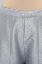 Janasya Women's Grey Poly Silk Foil Print Kurta With Palazzo And Dupatta | Grocsy