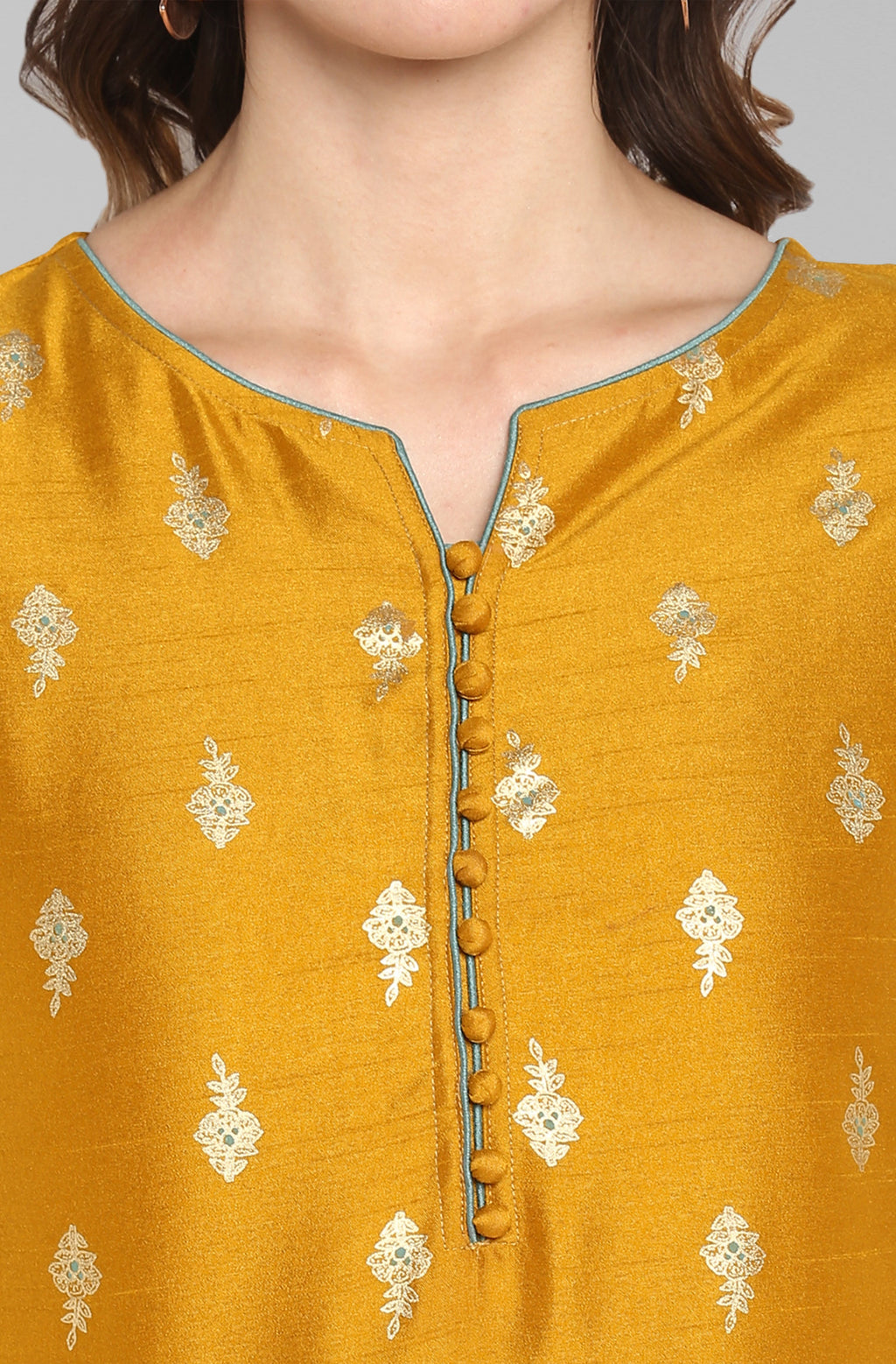 Janasya Light Green Poly Silk Gold Print Anarkali Ethnic Dress | Grocsy