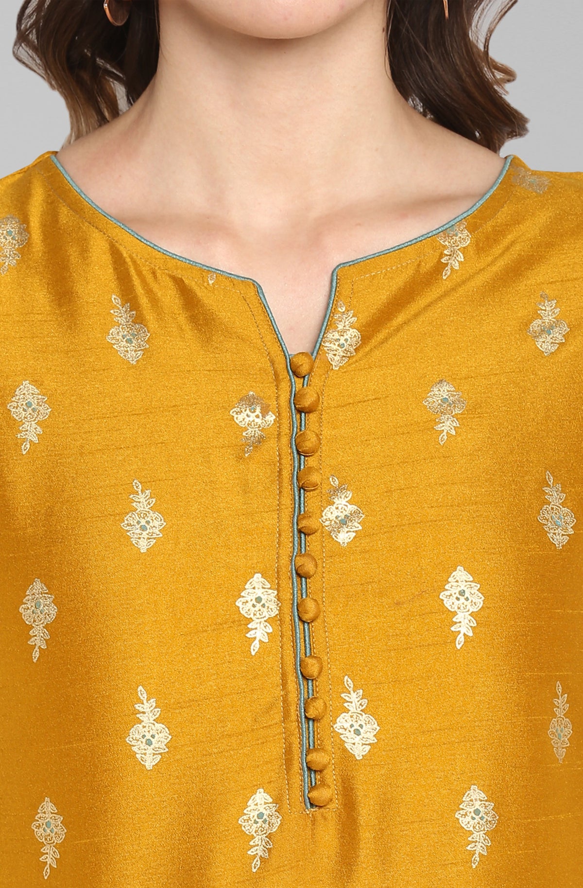 Janasya Light Green Poly Silk Gold Print Anarkali Ethnic Dress | Grocsy