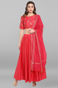 Janasya Women's Pink Poly Silk Gold Print Lehenga Choli With Dupatta | Grocsy