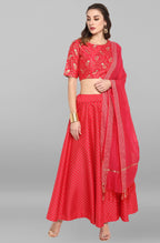 Janasya Women's Pink Poly Silk Gold Print Lehenga Choli With Dupatta | Grocsy