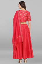 Janasya Women's Pink Poly Silk Gold Print Lehenga Choli With Dupatta | Grocsy