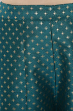 Janasya Women's Peacock Green Poly Silk Gold Print Kurta With Palazzo And Dupatta | Grocsy