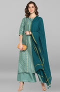 Janasya Women's Light Green Poly Silk Floral Print Kurta With Palazzo And Dupatta | Grocsy
