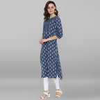 Janasya Blue Cotton Block Print Straight kurta | Grocsy