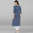 Janasya Blue Cotton Block Print Straight kurta | Grocsy