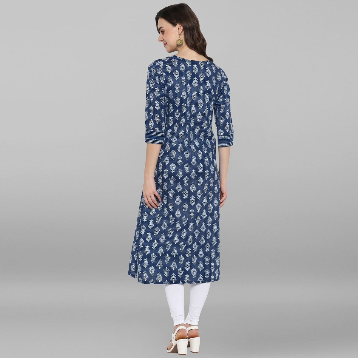 Janasya Blue Cotton Block Print Straight kurta | Grocsy