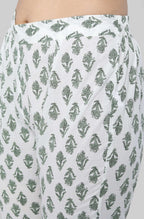 Janasya Women's Light Green Cotton Floral Print Kurta With Pant And Dupatta | Grocsy