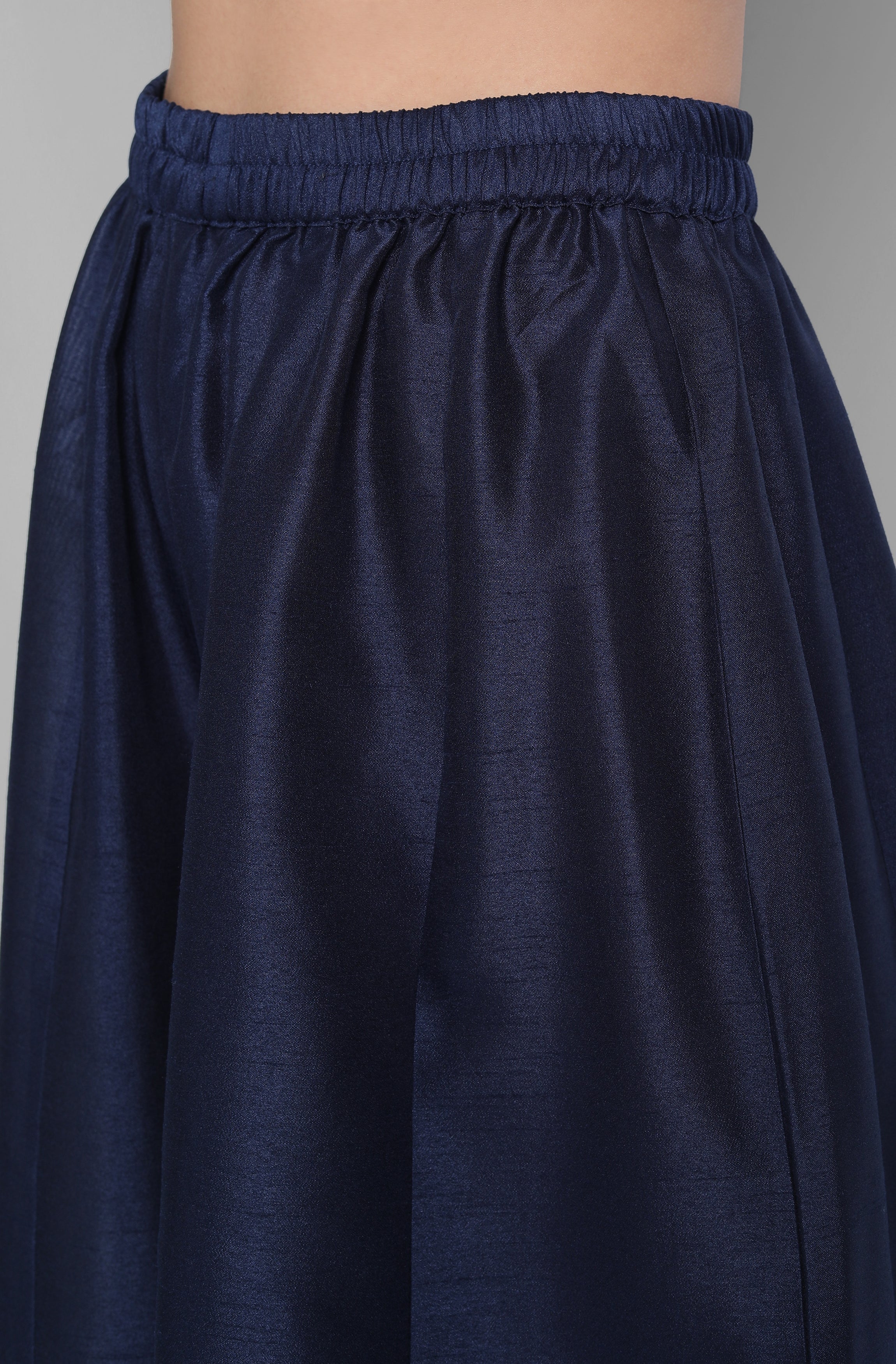 Janasya Women's Blue Poly Muslin Embroidered Kurta With Palazzo And Dupatta | Grocsy