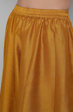 Janasya Women's Mustard Poly Muslin Embroidered Kurta With Palazzo And Dupatta | Grocsy