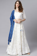 Janasya Women's White Poly Silk Floral Print Lehenga Choli With Dupatta | Grocsy