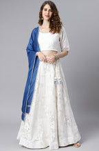 Janasya Women's White Poly Silk Floral Print Lehenga Choli With Dupatta | Grocsy