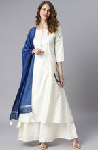 Janasya Women's Off- White Poly Silk Ethnic Motifs Kurta With Palazzo And Dupatta | Grocsy