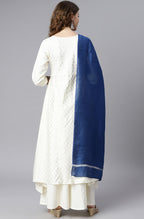 Janasya Women's Off- White Poly Silk Ethnic Motifs Kurta With Palazzo And Dupatta | Grocsy