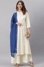 Janasya Women's Off- White Poly Silk Ethnic Motifs Kurta With Palazzo And Dupatta | Grocsy