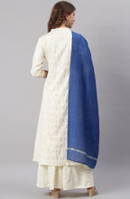 Janasya Women's Off- White Poly Silk Ethnic Motifs Kurta With Palazzo And Dupatta | Grocsy