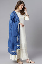 Janasya Women's Off- White Poly Silk Ethnic Motifs Kurta With Palazzo And Dupatta | Grocsy