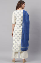 Janasya Women's Off- White Poly Silk Ethnic Motifs Kurta With Palazzo And Dupatta | Grocsy
