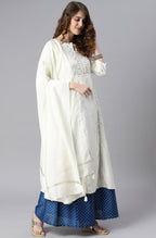 Janasya Women's Off- White Poly Silk Ethnic Motifs Kurta With Palazzo And Dupatta | Grocsy