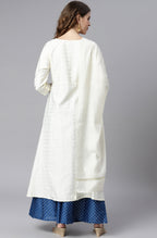 Janasya Women's Off- White Poly Silk Ethnic Motifs Kurta With Palazzo And Dupatta | Grocsy