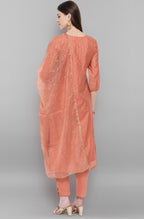 Janasya Women's Rose Gold Poly Muslin Embroidered Kurta With Pant And Dupatta | Grocsy