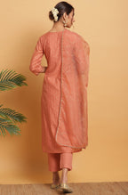 Janasya Women's Rose Gold Poly Muslin Embroidered Kurta With Pant And Dupatta | Grocsy