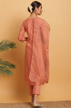 Janasya Women's Rose Gold Poly Muslin Embroidered Kurta With Pant And Dupatta | Grocsy