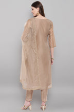 Janasya Women's Light Brown Poly Chanderi Floral Print Kurta With Pant And Dupatta | Grocsy