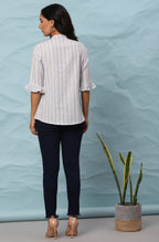 Janasya Women's White Cotton Slub Striped Straight Top | Grocsy