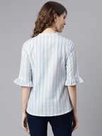 Janasya Women's White Cotton Slub Striped Straight Top | Grocsy