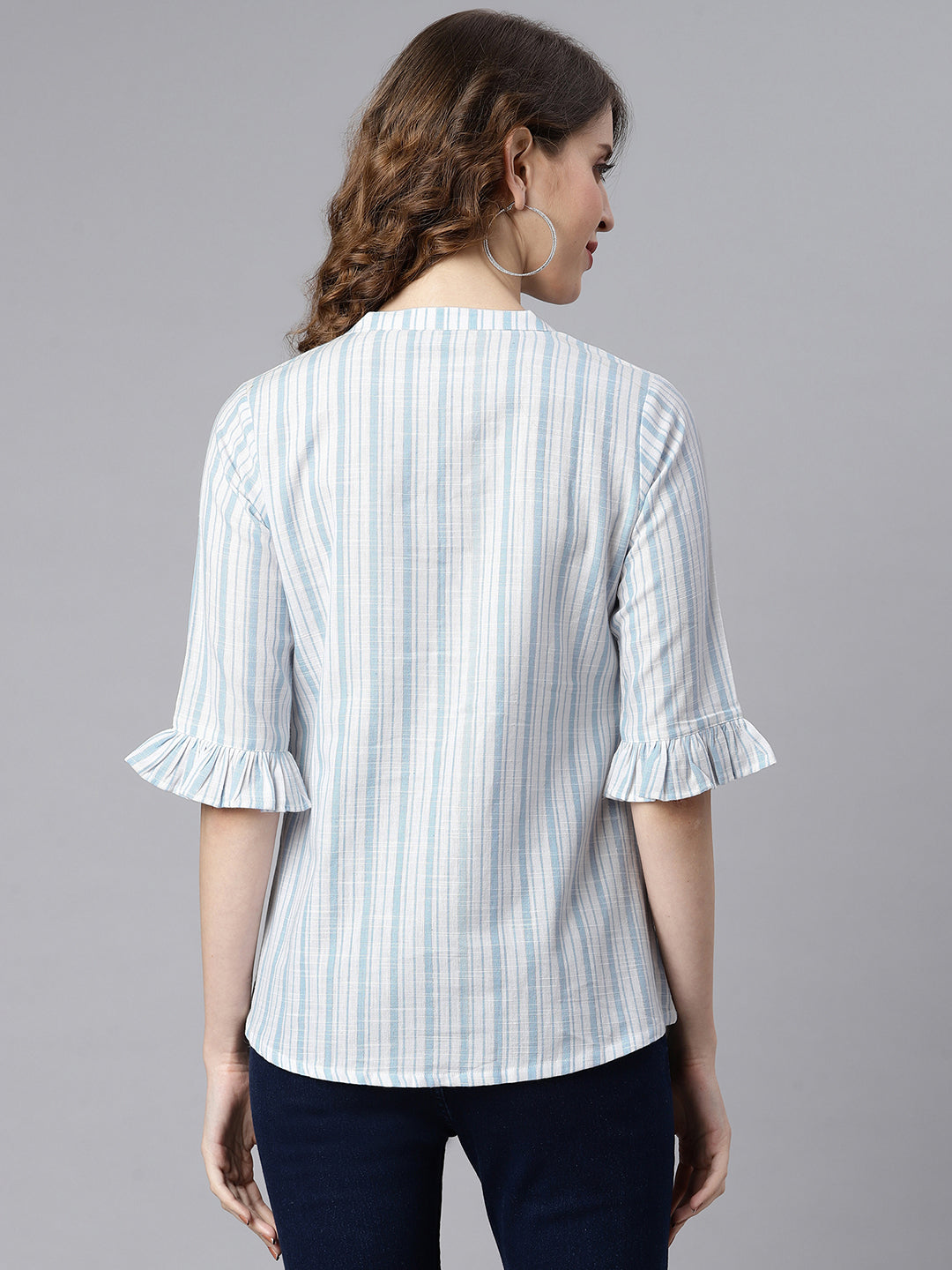 Janasya Women's White Cotton Slub Striped Straight Top | Grocsy