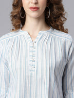 Janasya Women's White Cotton Slub Striped Straight Top | Grocsy