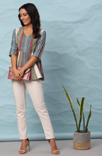Janasya Women's Multicolor Cotton Striped Gathered Top | Grocsy