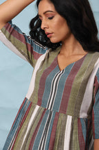Janasya Women's Multicolor Cotton Striped Gathered Top | Grocsy