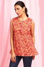 Janasya Women's Orange Poly Georgette Floral Print Regular Top | Grocsy