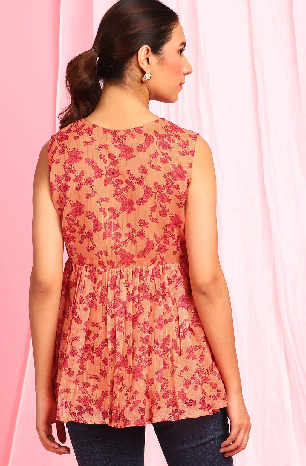 Janasya Women's Orange Poly Georgette Floral Print Regular Top | Grocsy