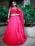 Tulsi Art Beautiful Pink Sequins Georgette Wedding Lehenga Choli With Dupatta | Grocsy