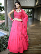 Tulsi Art Beautiful Pink Sequins Georgette Wedding Lehenga Choli With Dupatta | Grocsy